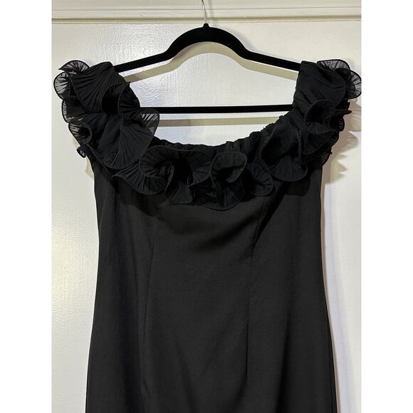 Ieena 4 Mac Duggal Off the Shoulder Ruffle Detail Column Gown Black 4 NWT 49643 - Picture 4 of 15